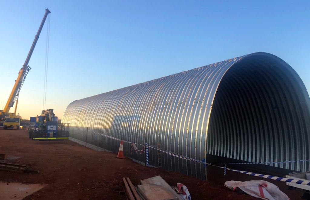 Wide view of heavy haul road crossing nearing completion